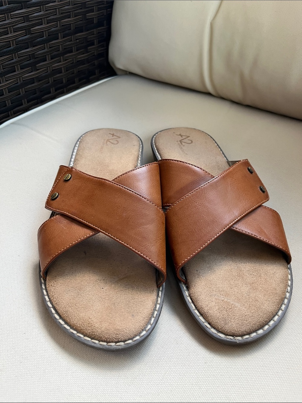 A2 By Aerosoles Brown Leather Crisscross Slide Sandals